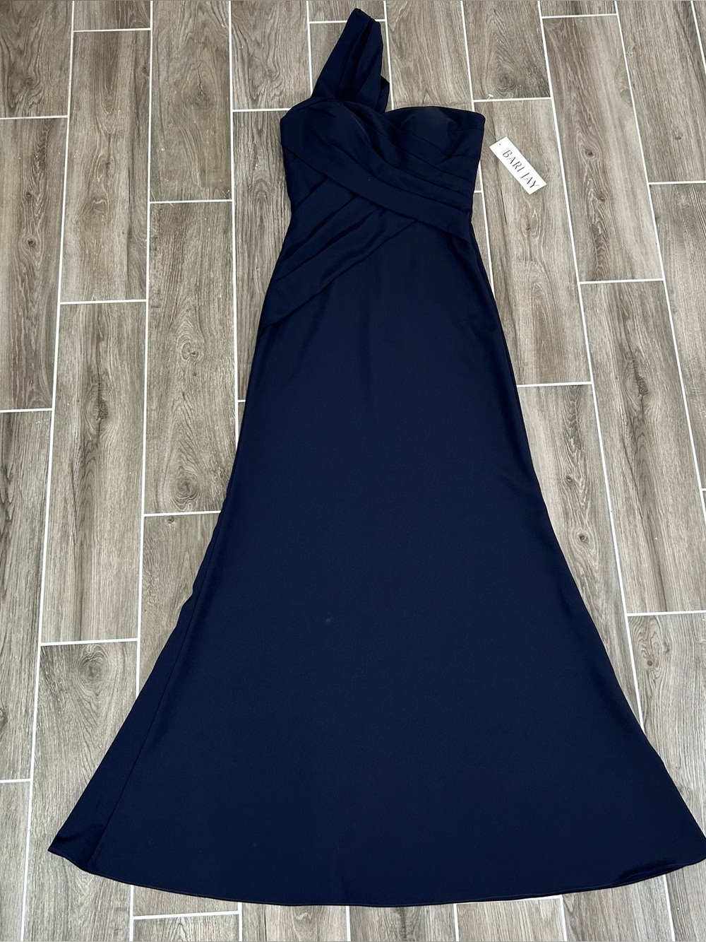 Bari Jay Dress one-shoulder Formal Dress Size 8 Sweetheart Draped Navy New WTag